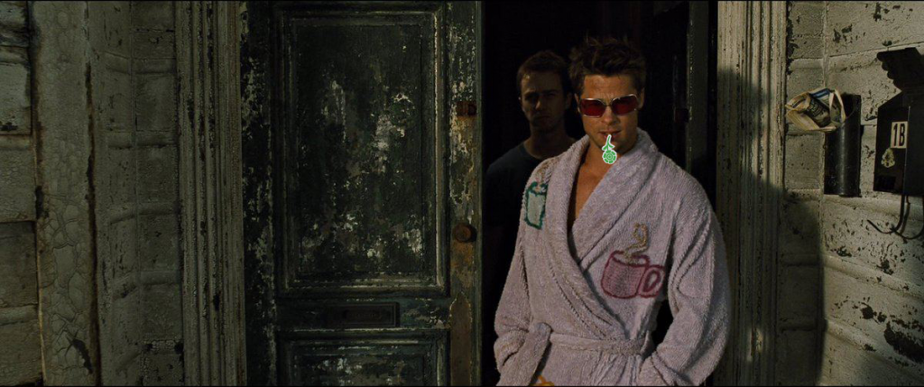 Tyler Durden from Fight Club in a bathrobe