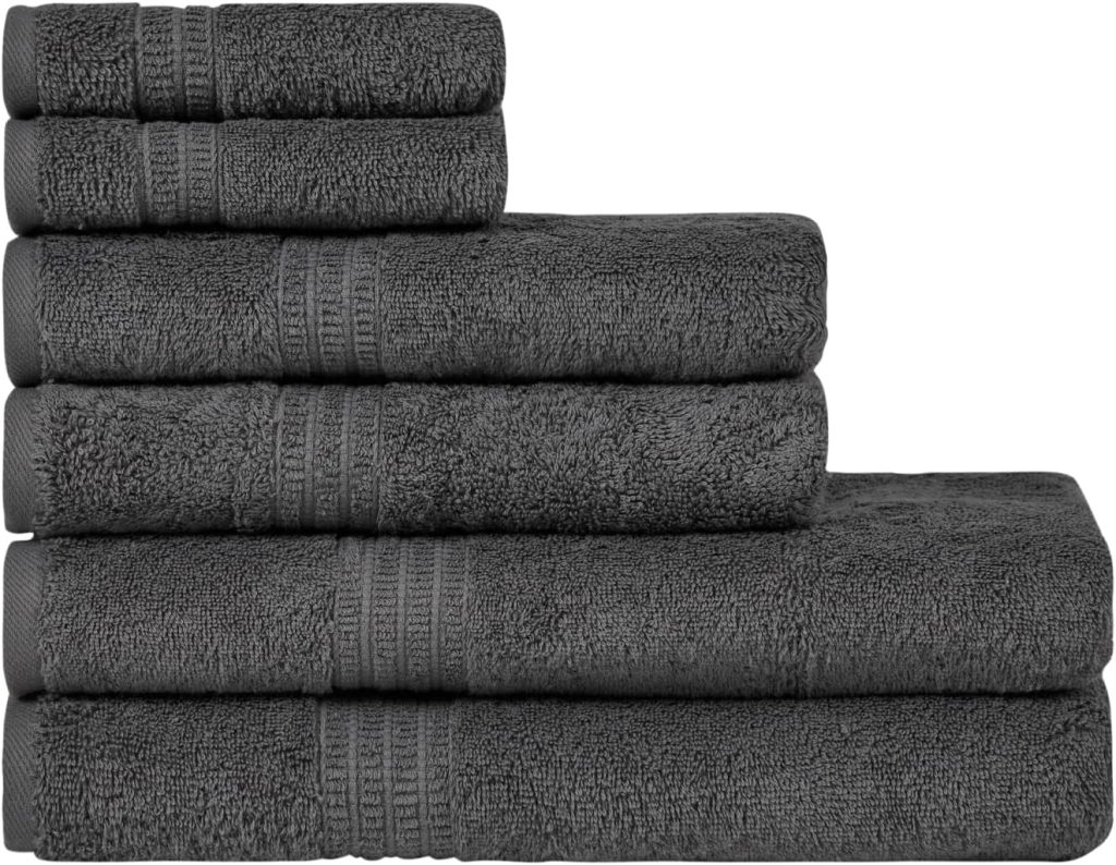 Homelover Coal Grey Towel Set, (2 Bath Towels, 2 Hand Towels, 2 Guest Towels)